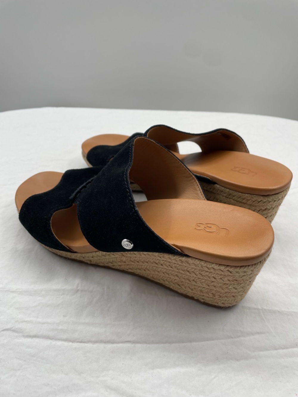 LIKE NEW! UGG Eirene Black Suede Espadrille Wedge Slide Sandals. 9. - Picture 6 of 10